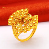 Lianfudai Ethiopia Dubai Flower Gold Color Arab Rings Resizable For Women Wedding Jewelry African Party Gift Nigerian Jewellery