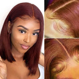 Lianfudai Reddish Brown Bob Wig Human Hair 13x4 Lace Front Wigs Human Hair Pre Plucked Short Bob Wig 180% Density 12A Color #33