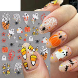 Lianfudai 5D Ghost Halloween Nail Art Stickers Cartoon Pumpkins Skulls Flowers Nail Decals Y2K Halloween Self-Adhesive Manicure Deco JI-5D