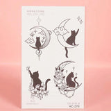 Lianfudai Moon and Black Cat, Long-Lasting Waterproof 1-2 Weeks, Temporary Tattoo, Realistic Semi-Permanent Fake Tattoo