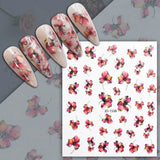 Lianfudai Simple Flowers 3D Nail Stickers Spring Summer Blossom Floral Tulip Fruit Nail Art Decals Adhesive Sliders Manicure Decorations