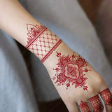 Lianfudai Maroon Henna Tattoo Sticker Waterproof Temporary Tattoos for Hand Arm Fake Tattoo for Women Wedding Festival Mehndi Stickers