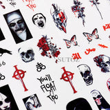 Lianfudai 3D Halloween Nail Art Stickers Horror Ghost Skull Evil Eye Anime Decals Bloody Rose Sticker for Nail Manicure Decoration LEBF956