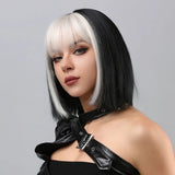 Lianfudai Bob Wig Black For Black Women Black Short Wig With Bangs Heat Resistant Synthetic Wig Suitable For Everyday Halloween Party Use