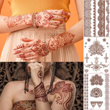 Lianfudai Brown Henna Lace Temporary Tattoo Sticker Butterfly Mehndi Flower Fake Tattoo for Women Feather Flora Sexy Henna Design Stickers