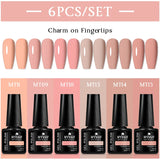 Lianfudai 6Pcs/Set Nude Color Gel Nail Polish Set Kit Spring 6 Colors UV LED Nail Art Gel Vernis Semi Permanent Base Top Coat