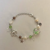 Lianfudai Glass bead white pearl bracelet grunge femmes y2k fairy heart bracelet