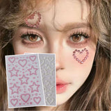 Lianfudai 3D Rhinestone Face Sticker Pink Love Heart Glitter Makeup Sticker Artificial Pearl Patch Self Adhesive Crystal Face Jewels Tatoo