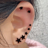 Lianfudai 2PC Fashion Stainless Steel Geometric Earring Black Small Star Piercing Ear Studs for Women Men Hip Hop Punk Party Jewelry 3-8mm