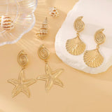 Lianfudai A Pair of Summer Travel Ocean Shells Seashells Starfish Pendants Earrings, Fashionable Temperament Women's Beach Party Jewelry