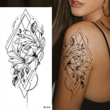 Lianfudai Sketch Flowers Sketch Tattoo Rose Blossoms Black and White Flowers Temporary Tattoos Sticker size: