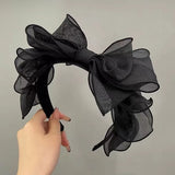 Lianfudai Fashion Korea Retro Black Mesh Big Bow Headband hair accessories Women originality Ruffled edge Stylist accessories Hair hoop