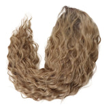 Lianfudai Synthetic Long Wave Cur Wigs Female Natural Brown Wig with Clip Free Part Side Bangs 80s Curly Wigs for Women Ombre Wig