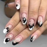 Lianfudai 24P Fashion Fake Nails With Design Leopard Full Cover False Nails Tips Black Brown Stiletto Press On French Artificial Nail Glue