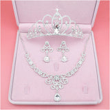 Lianfudai Bridal Jewelry Sets Crown Necklace Earrings Four Pack Silver Colour Women's Fashion Wedding Tiaras(excluding boxes)