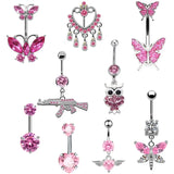 Lianfudai Romantic Pink Belly Piercing Buckle Umbilical Nail Cat Head Dragonfly Pistol Butterfly Belly Button Rings Piercing Jewelry