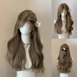 Lianfudai Wigs for Women Brown Long Curly Hair Big Wave Wig Natural Curls Headband Lolita Wig Heat Resistant Cosplay Synthetic 가발