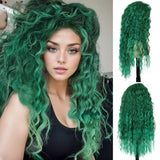 Lianfudai Green Wigs Costume for Women Synthetic Hair Long Curly Wig Natural Water Wave Hairstyles Thick Fluffy Hair Cosplay Wigs 28 Inch