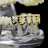 Lianfudai Hip Hop Pattern 6/6 Hollow Teeth Grills Punk 14K Gold Plated Dental Grill For Women Men Tooth Caps Decor Braces Jewelry