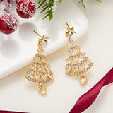 Lianfudai Sparkling Zircon Christmas Tree Stud Earrings for Women Shiny Green Rhinestone Tree Pendant Earring Xmas New Year Party Jewelry