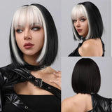 Lianfudai Bob Wig Black For Black Women Black Short Wig With Bangs Heat Resistant Synthetic Wig Suitable For Everyday Halloween Party Use