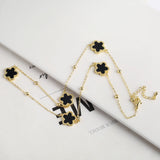 Lianfudai New Sweater Chain Five Point Star Creative Plant Plum Blossom Jewelry Set Shell Simple Bracelet/Necklace/Earrings Women's Clover