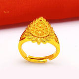 Lianfudai Ethiopia Dubai Flower Gold Color Arab Rings Resizable For Women Wedding Jewelry African Party Gift Nigerian Jewellery