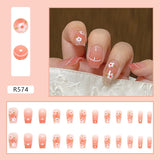 Lianfudai 24P Cute Childlike Rainbow Nail Art Full Cover Artificial Fake Nails Wearing Reusable False Nails Ballerina Press on Nail Art