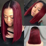 Lianfudai 1B/Burgundy Straight Bob Wig Ombre Red With Dark Roots 1B/99J Wig Free Part Straight Short Bob Wig Colored Wigs (Ombre 99J Wig) 