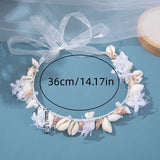 Lianfudai Handmade Pearl Conch Big Hoop Sea Snail Shell Garland Hairbands Crown Brides Seashell Headdress Beach Wedding Hair Accessories