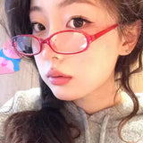 Lianfudai Y2K Retro Red Green Square Frame Glass Eyewear Women Anti-blue Light Goggles Eyeglasses Harajuku Reading Spectacle Eyewears