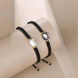 Lianfudai Y2K Natural Moonstone Obsidian Bracelet For Women Simple Handmade Cute Black White Cat Couple Bracelet Jewelry Party Accessories