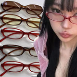 Lianfudai Y2K Retro Red Green Square Frame Glass Eyewear Women Anti-blue Light Goggles Eyeglasses Harajuku Reading Spectacle Eyewears