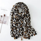 Lianfudai 2024 Fashion Women Leopard Floral Fringe Viscose Shawl Scarf Print Soft Lady High Quality Pashmina Stole Muslim Hijab 180*90Cm