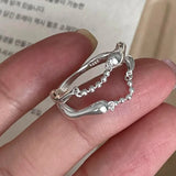 Lianfudai Foxanry Minimalist Flower Rings for Women Couples Korean Cute Fashion Creative Chain Tassel Geometric Handmade Party Jewelry