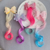 Lianfudai Bows Headbands Princess Hair Bands Ties Girls Colorful Wigs Unicorn Ponytail Hair Clips Headwear Braid Kids Gift Accessories