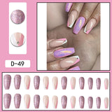 Lianfudai 24pcs French Point Diamond Fake Nails Wearing Artificial Square Head Press On Acrylic Nail Art Pearl Patch Almond False Nails