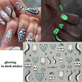 Lianfudai Luminous Nail Stickers Glow In Dark Halloween Nail Art Decoration Cartoon Skull Ghost Sliders Bones Spider Decal Tattoo GLYB-018