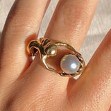 Lianfudai Ins Stainless Steel 18-K Gold Plated Hug Ring Vintage Hug Baroque Pearl Rings For Women Girls Fashion Jewelry Gift