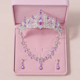 Lianfudai Bridal Jewelry Sets Crown Necklace Earrings Four Pack Silver Colour Women's Fashion Wedding Tiaras(excluding boxes)