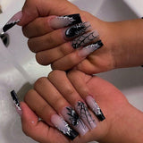 Lianfudai current nail trends 2023  24Pcs Almond False Nails Halloween Press on Fake Nails with Skull Head Spider Web Ghost Design Ballet Full Cover Nail Tips