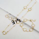 Lianfudai New Sweater Chain Five Point Star Creative Plant Plum Blossom Jewelry Set Shell Simple Bracelet/Necklace/Earrings Women's Clover