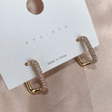 Lianfudai 2024 Minimalist Geometric Square Crystal CZ Big Huggies Hoop Earrings for Women Fashion Gold Color Metal Wedding Jewelry Gift