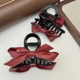 Lianfudai New Autumnand Winter Chrismas Decor Fashionable Ankorra Red PU Leather Butterfly Hair Tie Hair Clip Red Hair Accessories BowKnot