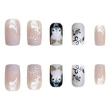 Lianfudai 24pcs/set short fake nails for Christmas french square tips with snowflakes snowman penguin faux ongles press on false nails