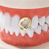 Lianfudai Hip Hop Geometric Single Hollow Teeth Grillz Trend 14K Gold Plated Zircon Tooth Caps For Women Men Jewelry