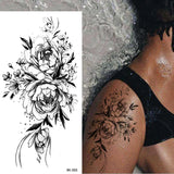 Lianfudai Sketch Flowers Sketch Tattoo Rose Blossoms Black and White Flowers Temporary Tattoos Sticker size: