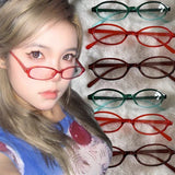 Lianfudai Y2K Retro Red Green Square Frame Glass Eyewear Women Anti-blue Light Goggles Eyeglasses Harajuku Reading Spectacle Eyewears