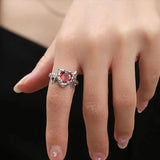 Lianfudai Kpop Fashion Punk Red Crystal Heart Irregular Open Metal Rings Women Vintage Grunge Aesthetic EMO Y2K Jewelry Accessories