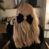 Lianfudai New Black Velvet Bow Hair Pins Elegant Fabric Alloy Roses Hair Clips for Women Fashion ponytail Barrette Heawear Accessories